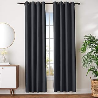 AmazonBasics Room Darkening Blackout Window Curtains with Grommets - 52" x 96", Black, 2 Panels