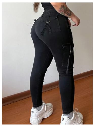 MakeMeChic Women's Zipper Fly Cargo Jeans Skinny Y2K Denim Pants Teousers with Pockets2