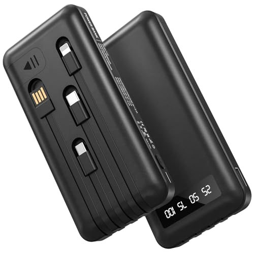 Powerbank 26800mAh mit 4 integrierten Kabel, 22.5W Power Bank USB C Schnellladefunktion mit LED Display & Halterung, Externe Handyakkus für iPhone 16/15/14/13/12/11 iPad Samsung Galaxy
