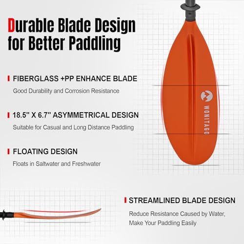 Wonitago FIBERGLASS KAYAK PADDLE009-ORANGE Kayak Paddles With Fiberglass Shaft And Reinforced Pp Blade thumb #1