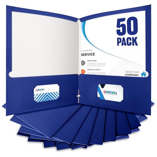 BIBRADAA® 50 Packs Blue Two Pocket Folders Surface with Waterproofing,Letter Size,Holds 100 Plus Sheets,for School,Office,Business. (50, Blue)