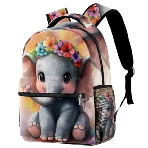 Sac à dos éléphant pour l'école avec porte-bouteille intégré, taille unique multicolore