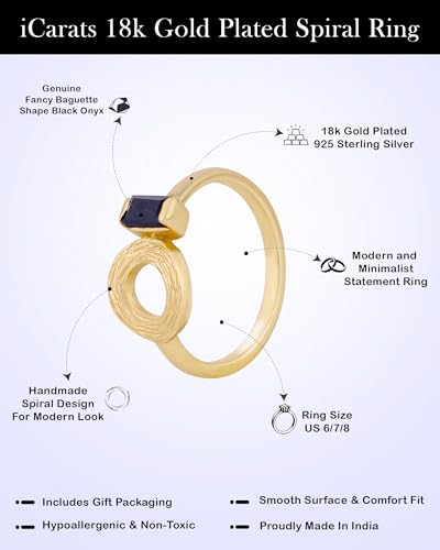 18k Gold Plated 925 Sterling Silver Black Onyx Ring Stackable Birthstone Band For Women Non Tarnish4