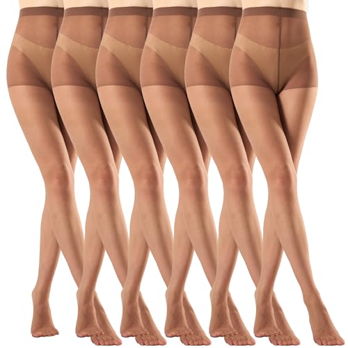 Image of MANZI 6 Pairs Pantyhose for Women 20 Denier High Waist Sheer Tights