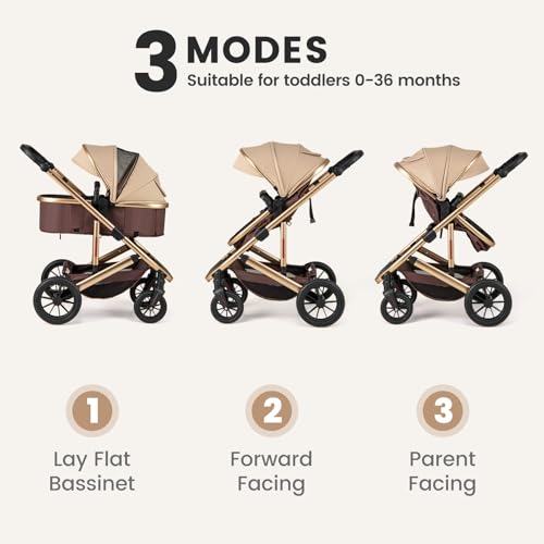 Image of INFANS 2 in 1 Baby Stroller, Folding Newborn Pram Convertible Stroller Bassinet for Infant Foldable High Landscape Shock Absorption with Reversible Seat Aluminum Structure for Pushchair
