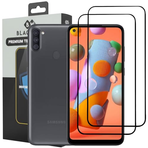 Image of Blackwik Tempered Glass Screen Protector for Samsung Galaxy M11 / Samsung Galaxy A11 with Edge-To-Edge Protector Coverage | Easy Installation Kit (Black) (Pack Of 2)
