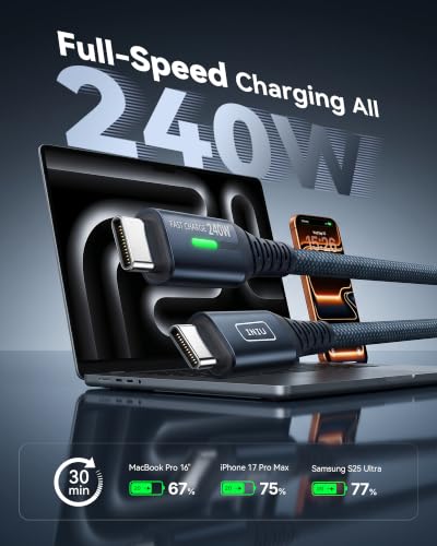 INIU 240W USB C Kabel, [2 Stück 2m] USB C auf USBC Schnellladekabel Blau – Ansicht 2