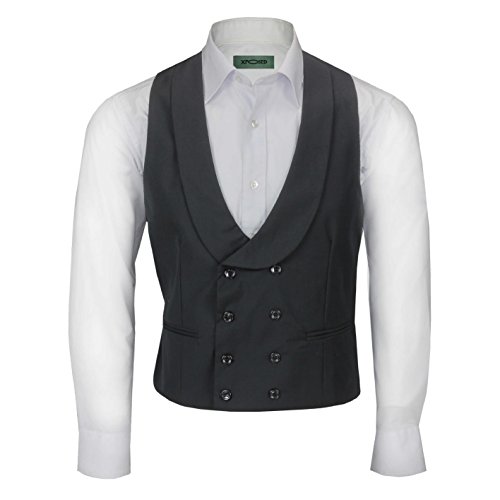 Xposed Uomo Vintage Doppio Petto Scialle Bavero Gilet su Misura Smart Abito da Sposa Tux Gilet Nero Petto 56