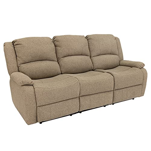 RecPro Charles 80" Triple Recliner RV Sofa with Console | Zero Wall Reclining Sofa for Camper | Wall Hugger Couch | Fifth Wheel Theater Seating | Replacement RV Furniture | Oatmeal Cloth