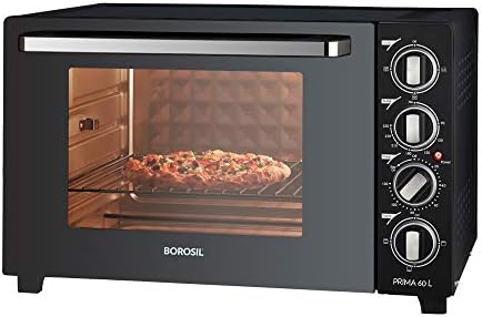 Borosil Prima 60 L Oven Toaster & Grill, Motorised Rotisserie & Convection Heating, 12 Heating Modes, Black