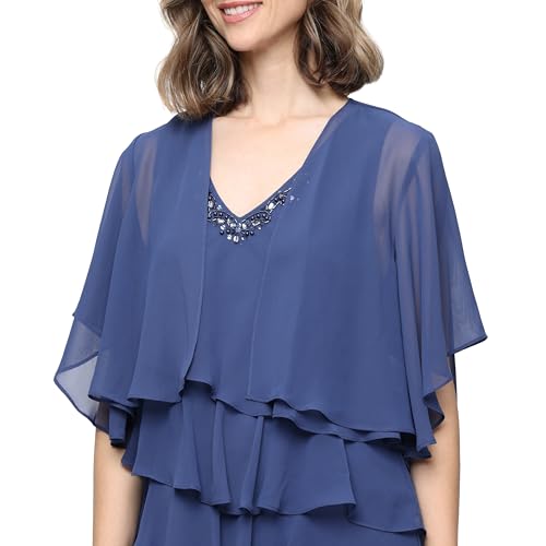 Image of S.L. Fashions Women's Chiffon Tiered Jacket Dress with Beaded Neckline Mother of the Bride, Cocktail, Or Wedding Guest Dress