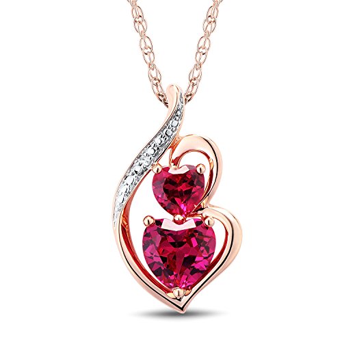Lab Created Ruby Pendant Necklace with Diamond Accent in 10k Rose Gold