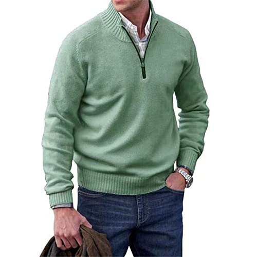 Mannen Gebreide Tops Lente Herfst Effen Kleur Trui Mannen Lange Mouw Rits Stand-Up Kraag Business Moderne Sweatshirt Mannen, F-groen, L