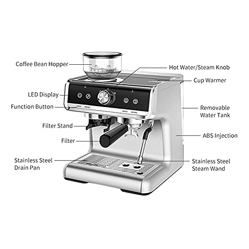 FACAZ Kaffeemaschinen Espresso-Kaffeemaschine mit Mahlwerk Elektrische Kaffeemaschine Kommerziell 15Bar Pumpendruck… – Bild 5