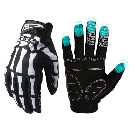 Belinreli Luvas de esqueleto para homens e mulheres, tela sensível ao toque, luvas respiráveis para