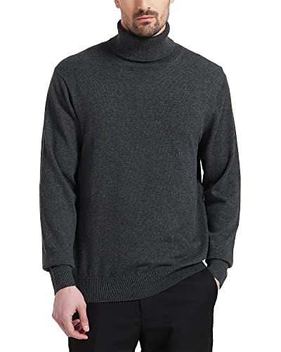 Kallspin Men's Lightweight Wool Blend Knitted Jumpers Turtle Neck Long Sleeve Relaxed Fit Sweater (Dark Grey, L-Tall)