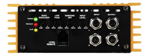 Image of Rockville Mono 1-Ohm Car Amplifier, Class-D, Metal Bass Remote w /Clip Indicator, Low Pass & Subsonic Filters, Compact & High-Efficiency, Ideal for Subwoofers (Gold, 1500w RMS)