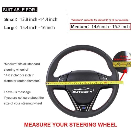 Image of Stitchable Carbon Fiber Steering Wheel Cover with Leather Protection - Universal Fit, Anti-Slip, Comfortable Grip, Durable & Stylish for Cars - Easy Install with Red Stich