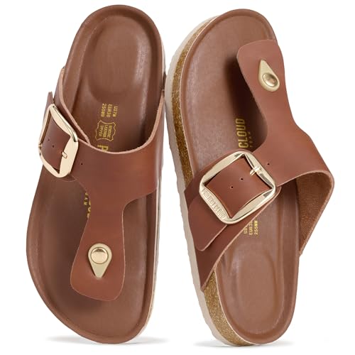 Image of Project Cloud Womens Sandals 100% Genuine Leather Thong Sandals for Women - Memory Foam Insole Women Sandals - Non-Slip Flip Flops for Women - Lightweight Sandals Women Footwear 2026