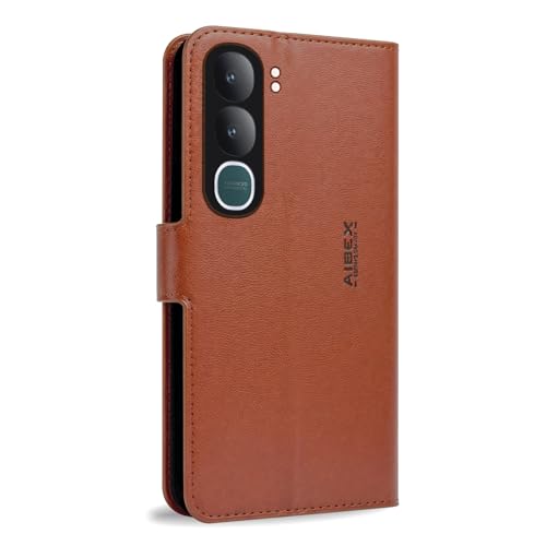 Image of AIBEX Compatible for Vivo Y31 5G | Premium PU Leather Wallet Case with Stand & Card Slots Brown