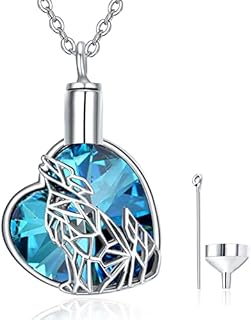 APLOMB Crystal Urn Necklace for Ashes Tree of Life Pet Butterfly Cremation Cremation Jewelry 925 Sterling Silver Heart Wolf Necklace Ashes Pendant Dried Flowers Memory Jewellery Gifts for Women Girls