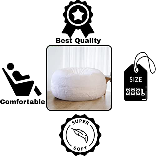 Image of New Classic White Design Furry, Bean Bags with Beans Filled, Chair. Premium and Luxurious Faux Fur Bean Bag with thermocol Balls XXXL (White)