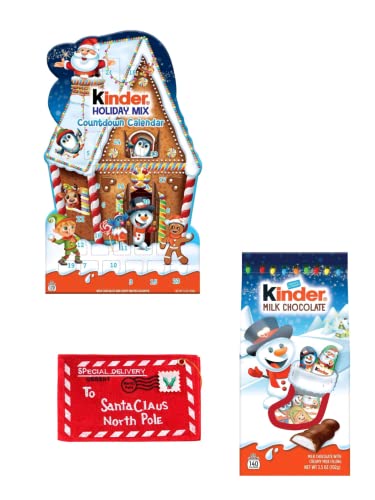 2021 Kinder Jumbo Advent Calendar with 1 Kinder Joy Holiday Happy Snowman Chocolate Bag - 3.5oz and Gift Tag Envelope