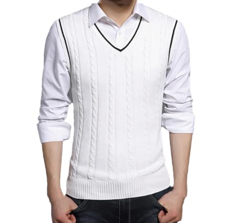 Mens V-Neck Knit Sweater Vest Solid Sleeveless Pullovers Casual Warm Slim Waistcoats