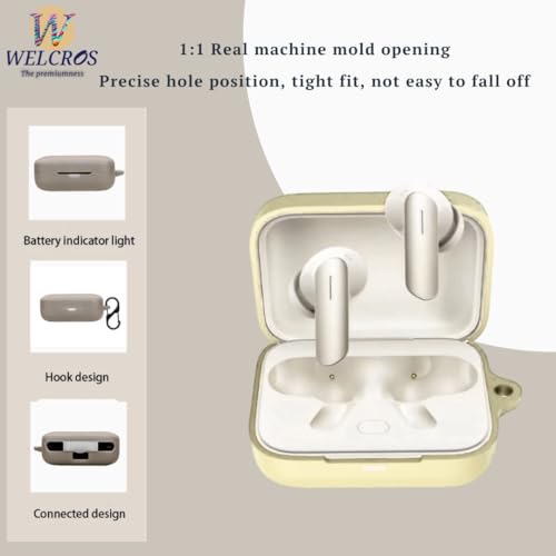 Image of WELCROS Soft Silicone Case Cover Compatible for Realme Buds Air 7 | 7 Pro (Ivory Gold, with Keychain)