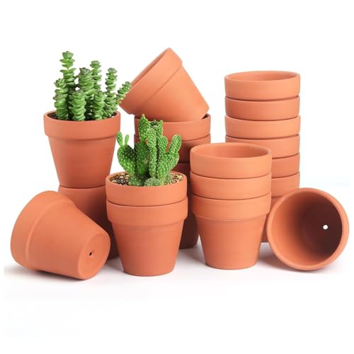 JRYGAC - Lote de 20 macetas de terracota (4,5 Cm, pequeñas terracotas con agujero de drenaje, macetas de graffiti, para exterior, interior, planta de jardín, balcón decoración