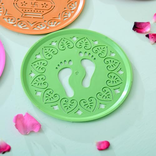 Image of CRAFTAM Different Design Ready to Draw Rangoli Making Stencils, Rangoli Plastic Stencils for Floor Decoration (Set of 12, Size 6 Inch)