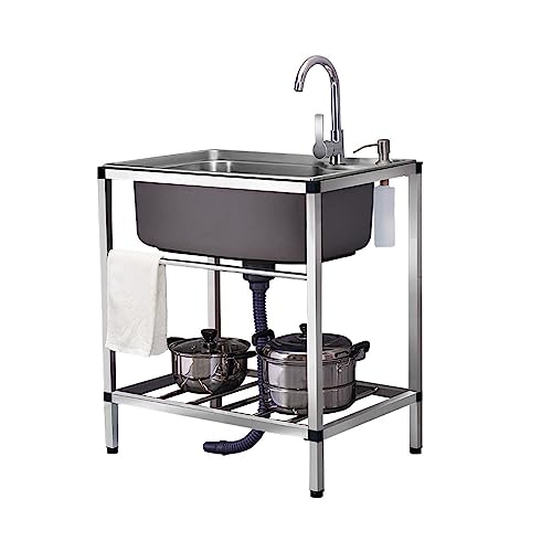 Évier de cuisine en acier inoxydable autoportant avec robinet mitigeur eau chaude et froide