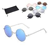Netrox Sonnenbrille Sonnen Brille Sonne Brillen rund oval eckig Vintage Retro oldschool Cool schwarz braun silber blau rosa pink rot (silber - blau verspiegelt)
