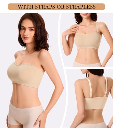 Strapless Bra for Women Wireless Padded Bandeau Bra Seamless Non-Slip Silicone Tube Top Push Up Bralette2