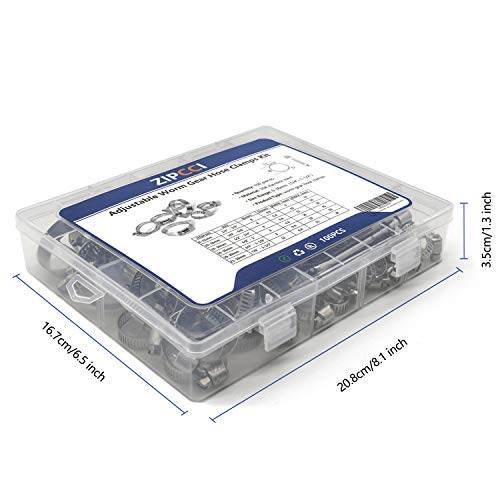 101 Pcs Hose Clamps Stainless Steel, Worm Gear Hose Clamp Assortment Kit Adjustable 6-38mm Range, Pipe Clamp for Water Tube, Automotive and Marine with Socket Wrench (1/4 to 1-1/2 inches)