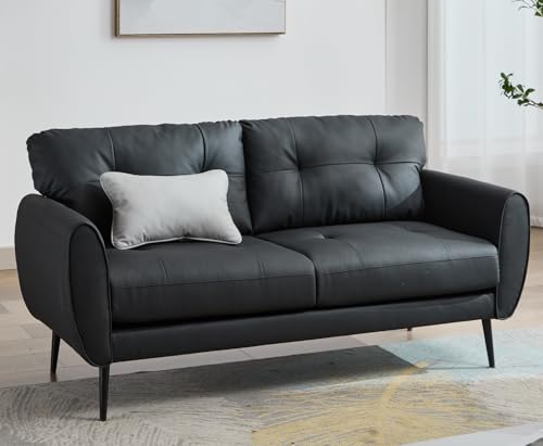 GRAVFORCE Sofa 2 Sitzer Prägunoserie Kleine Couch 2 Sitzer Modernes kunstledercouch 2er für Wohnzimmer, Büro, Wohnung Einfache Montage, 154x71x78 Schwarz Sofa