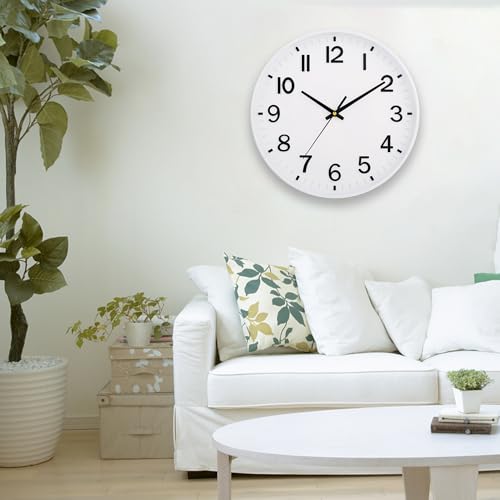 Image of HZDHCLH White Wall Clocks Battery Operated 12 inch Silent Non Ticking Modern Wall Clock for Living Room Bedroom Kitchen Office Decor