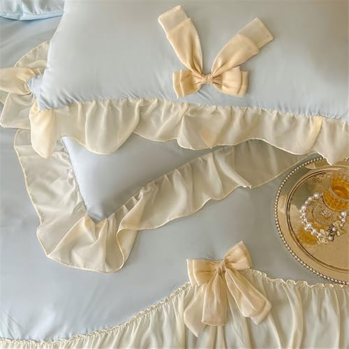 Ensemble de draps parure de lit microfibre bleue housse couette dentelle 220x240