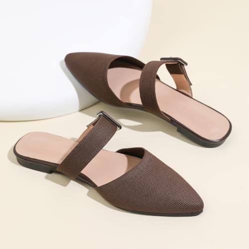 Image of Pointed Toe Mules for Women Flats,Slip On Mules Backless,Wide Width Mules,Mule Slides Flats Sandals