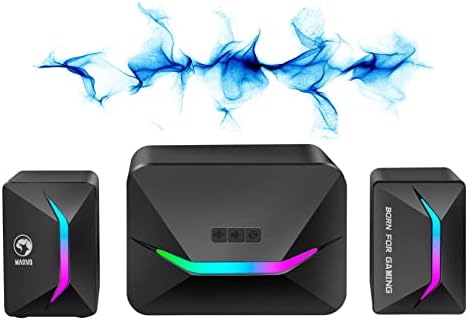 Marvo SG235 Computer Gaming Speaker, 2.1 PC Speakers, Portable Speakers for PC Desktop, USB Powered 3.5 mm AUX, LED Light Up RGB Gaming Monitor Speakers As PC Accessories, For Laptop, Phone, Ipad