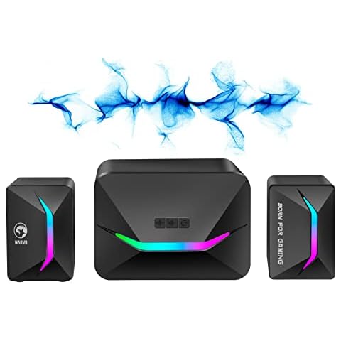 Marvo SG235 Computer Gaming Speaker, 2.1 PC Speakers, Portable Speakers for PC Desktop, USB Powered 3.5 mm AUX, LED Light Up RGB Gaming Monitor Speakers As PC Accessories, For Laptop, Phone, Ipad Cover