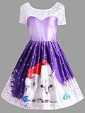 - No elástico WZhen Gato De Navidad Impreso Panel De Encaje Vintage Vestido - Púrpura M
