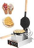 BuoQua Gofrera Máquina de Gofre, SC-X30, Gofrera Máquina Burbujas de Acero Inoxidable, Sarten Gofres Girario 180 Grado Máquina de Gofres de Forma Huevo con Mango de Madera para Hacer Bubble Waffles