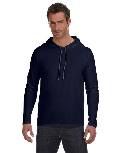 Anvil Lightweight Long Sleeve Hooded T-Shirt. 987 Xx-Large Navy/Dark Grey #TOP1