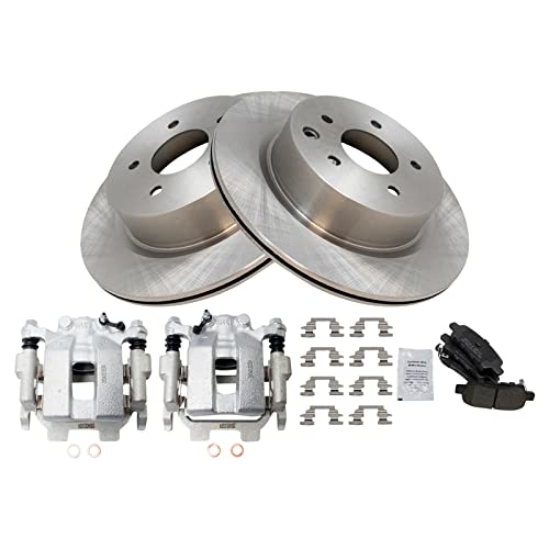 Image of TRQ Rear Brake Pad and Rotor Set Semi Metallic Vented Rotors Calipers | For 2011-2012 Infiniti G25 2011-2013 G37 2015 Q40 2010-2019 Nissan 370Z