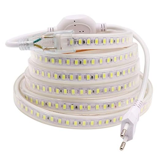 DUVERT 230 V LED-ljusslinga, IP 67 vattentät list, 2835 SMD ränder, mycket ljus LED-belysning, 144 lysdioder/m, med EU-kontakt, för inomhus/utomhus bröllop jul dekorativt ljus [kall vit, 10 m]