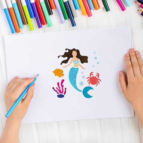 NAKLEO Painting Stencils for Kids 8 Pcs Set 15x15cm Mermaids, Children Creative Drawing Templates Plastic and Reusable - Image 2