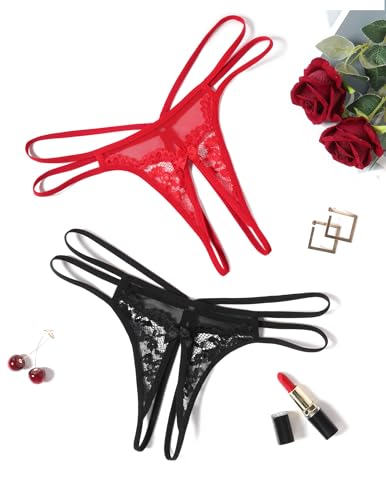 Image of Avidlove Women Lace Panties Floral Lace Briefs Mesh Hollow Out G-String Thongs T-back Underwear 1-4 Pack