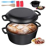 Horno Holandés de Hierro Fundido, Sartén Dos en Uno con Tapa, Horno Holandés de 5L con Mango, Adecuado para Hornear,...