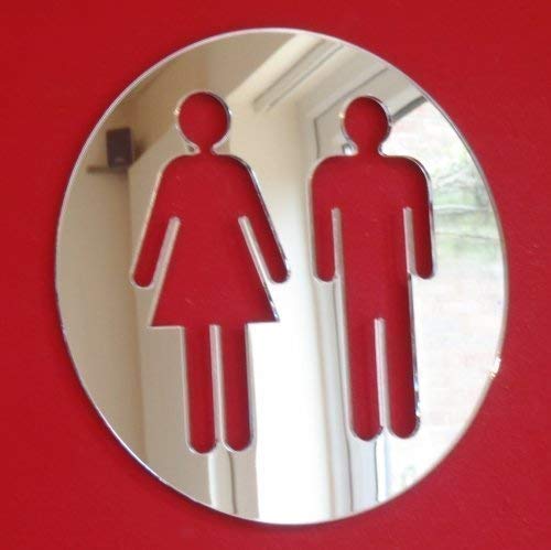 Male and Female Toilet Sign Mirror (also includes the cut out Male and Female Mirrors) 12cm x 12cm, Silver